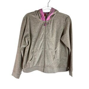 Josie Sport Pink & Grey Hoodie Large Velour Athleisure Casual Jacket Stretch Y2K